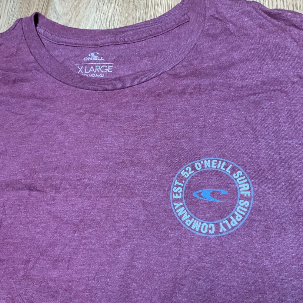 ONeill Mens XL Heather Burgundy Surf Supply Company Graphic T-Shirt Standard Fit